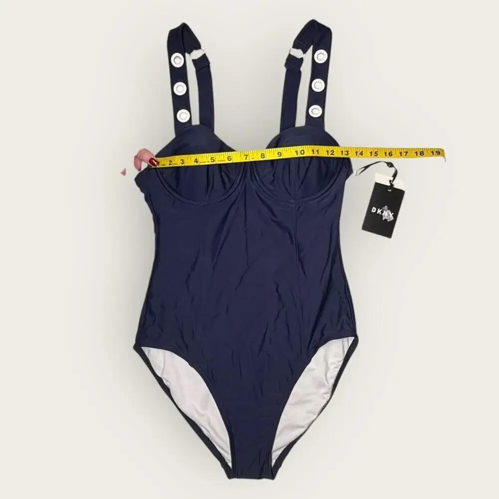 NWTWD | DKNY | Button Strap One-Piece Swimsuit | Navy | Size 8 - Picture 5 of 13